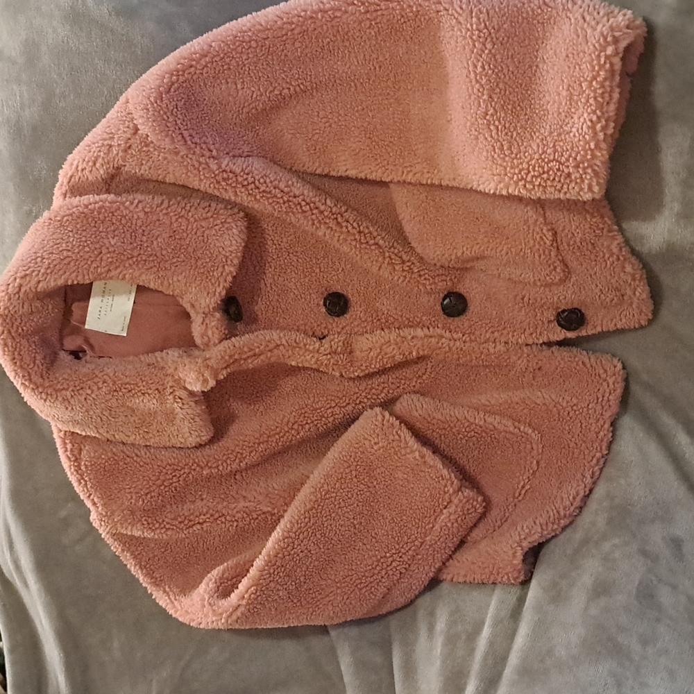 Zara teddy coat L pink rose